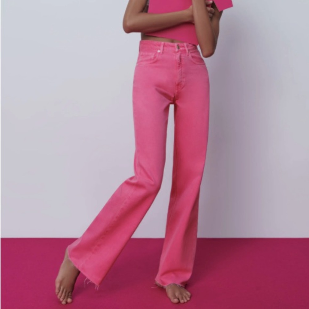 Zara pink frayed jeans